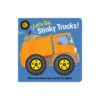 Interactive truck book with spinning wheels and fun, colorful illustrations of trucks.