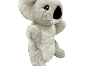 Kip the Koala Puppet 25cm – a soft, eco-printed plush puppet with lifelike grey fur, round fluffy ears, and an adorable black nose, perfect for storytelling and cuddles.