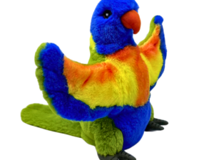 Lauren the Lorikeet Puppet 25cm – a vibrant, eco-printed plush puppet with realistic colors, soft fabric, and playful wings, perfect for storytelling and imaginative play.